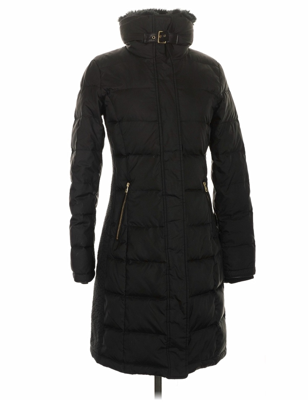 Cole Haan Black Long Quilted Puffer Coat with High Collar